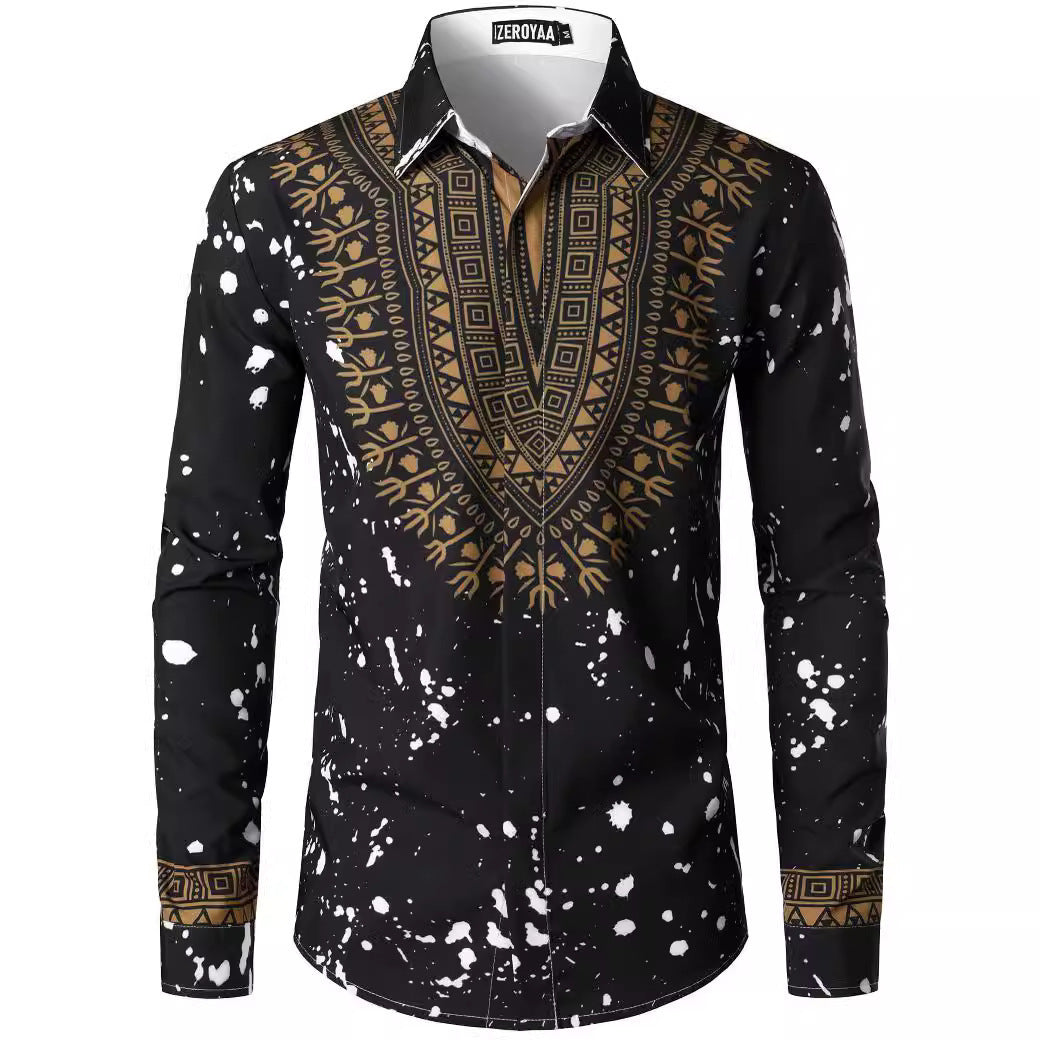 Fashion 3D Rose Printing Men's Long Shirt