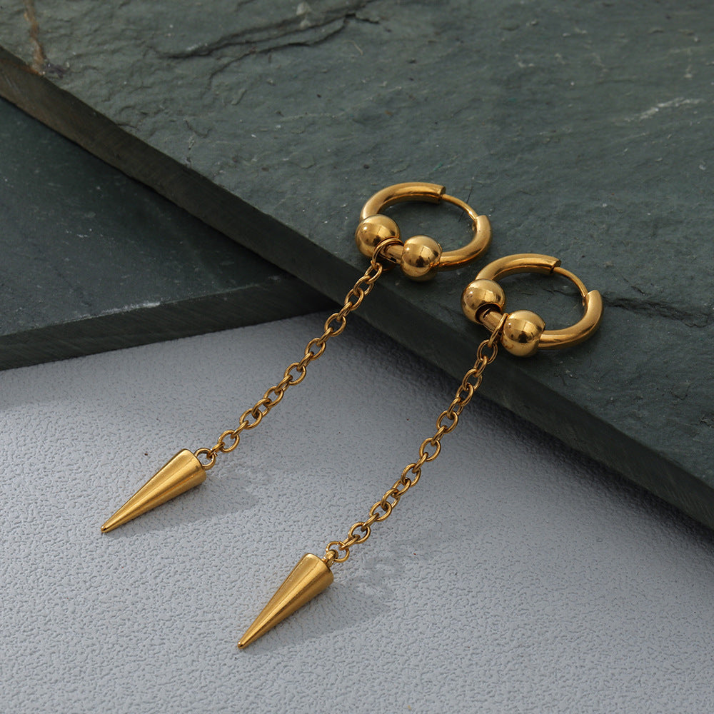 All-match Stainless Steel 18K Furnace Real Gold Plated Long Earrings For Women