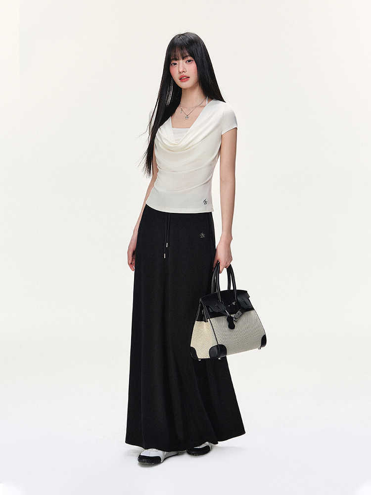 A- Line Long Umbrella Skirt Women's Drawstring Leisure Skirt