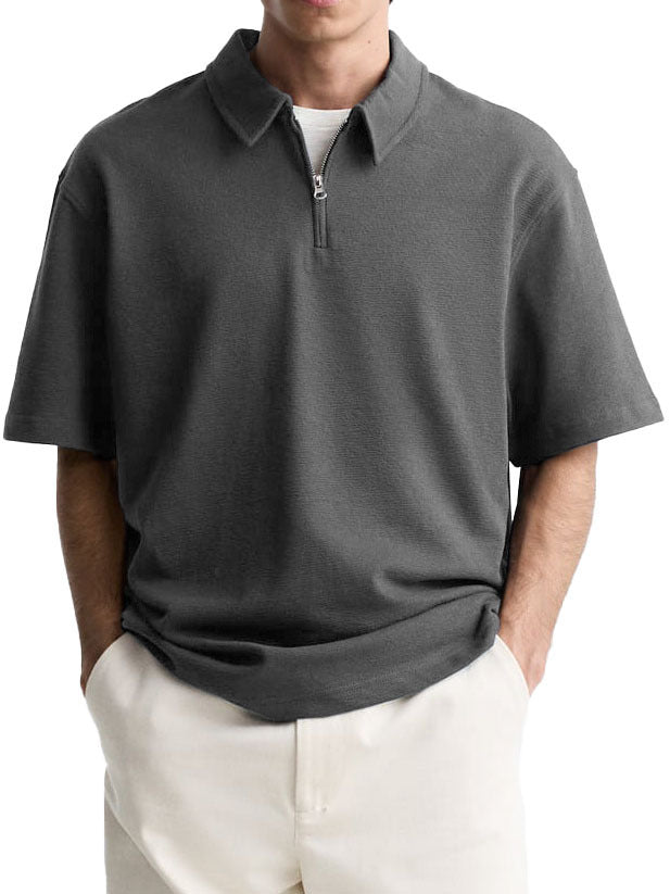 Men's Casual Zipper Polo Shirt Summer Comfortable Breathable Lapels Short-sleeved Top