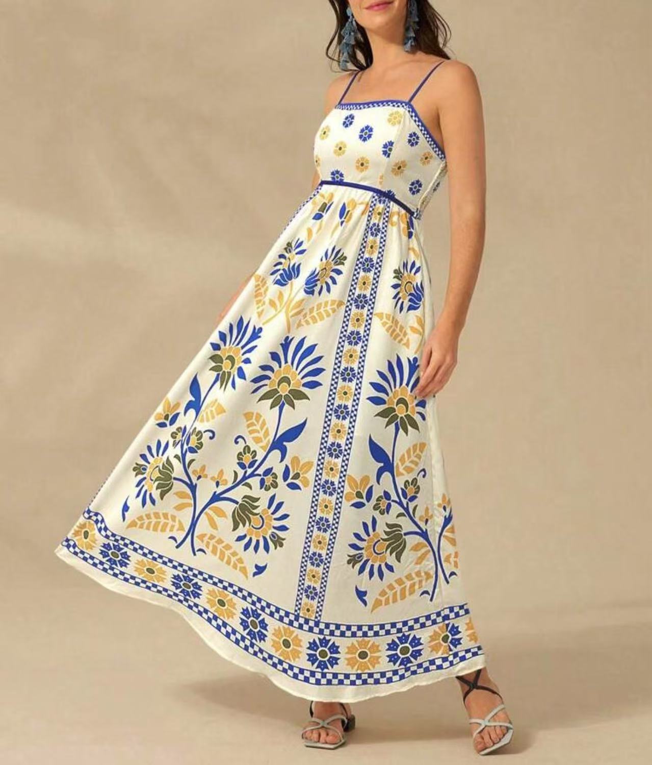Printing Slip Dress Vacation Style Women's Clothing