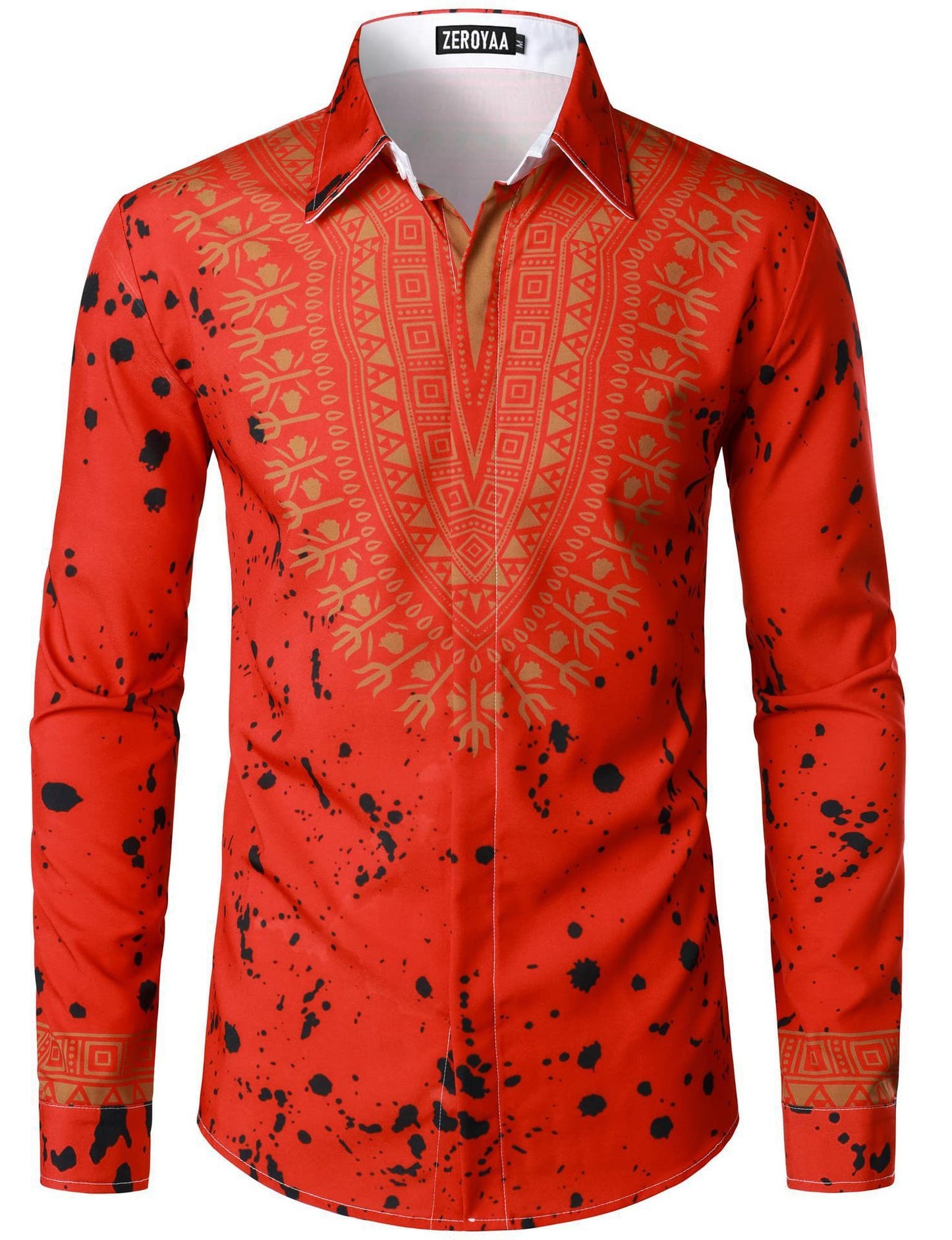 Fashion 3D Rose Printing Men's Long Shirt