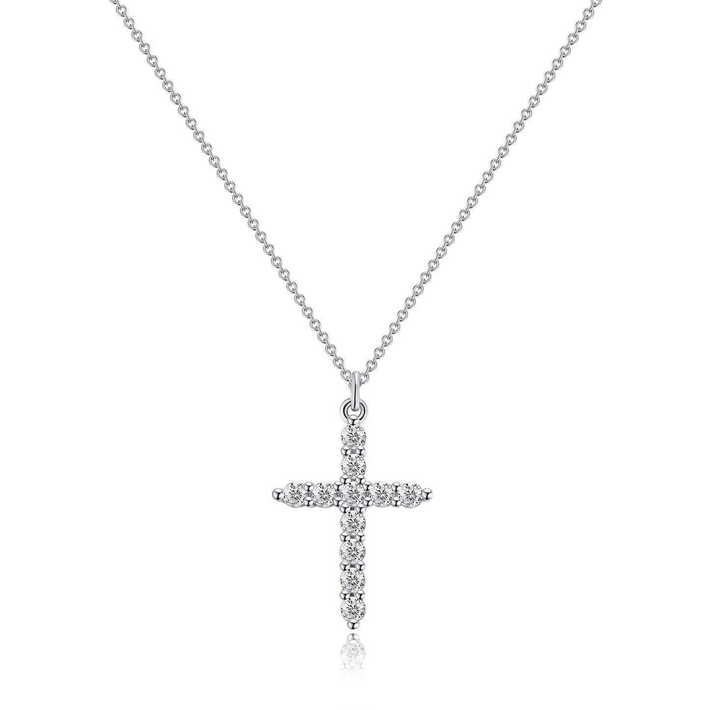 Cross Full Diamond Crown Rotatable Necklace 04