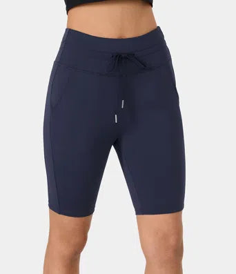Softlyzero Airy High Waisted Drawstring Side Pocket Plain Cool Touch Shorts 9'